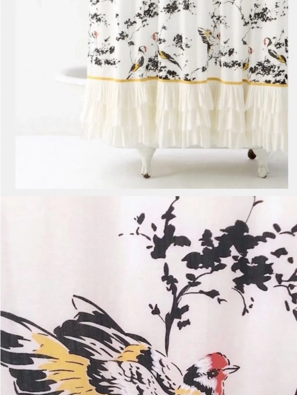 🐦💛 ANTHROPOLOGIE Ruffled Bird Shower Curtain | 72” x 72” 💛🐦